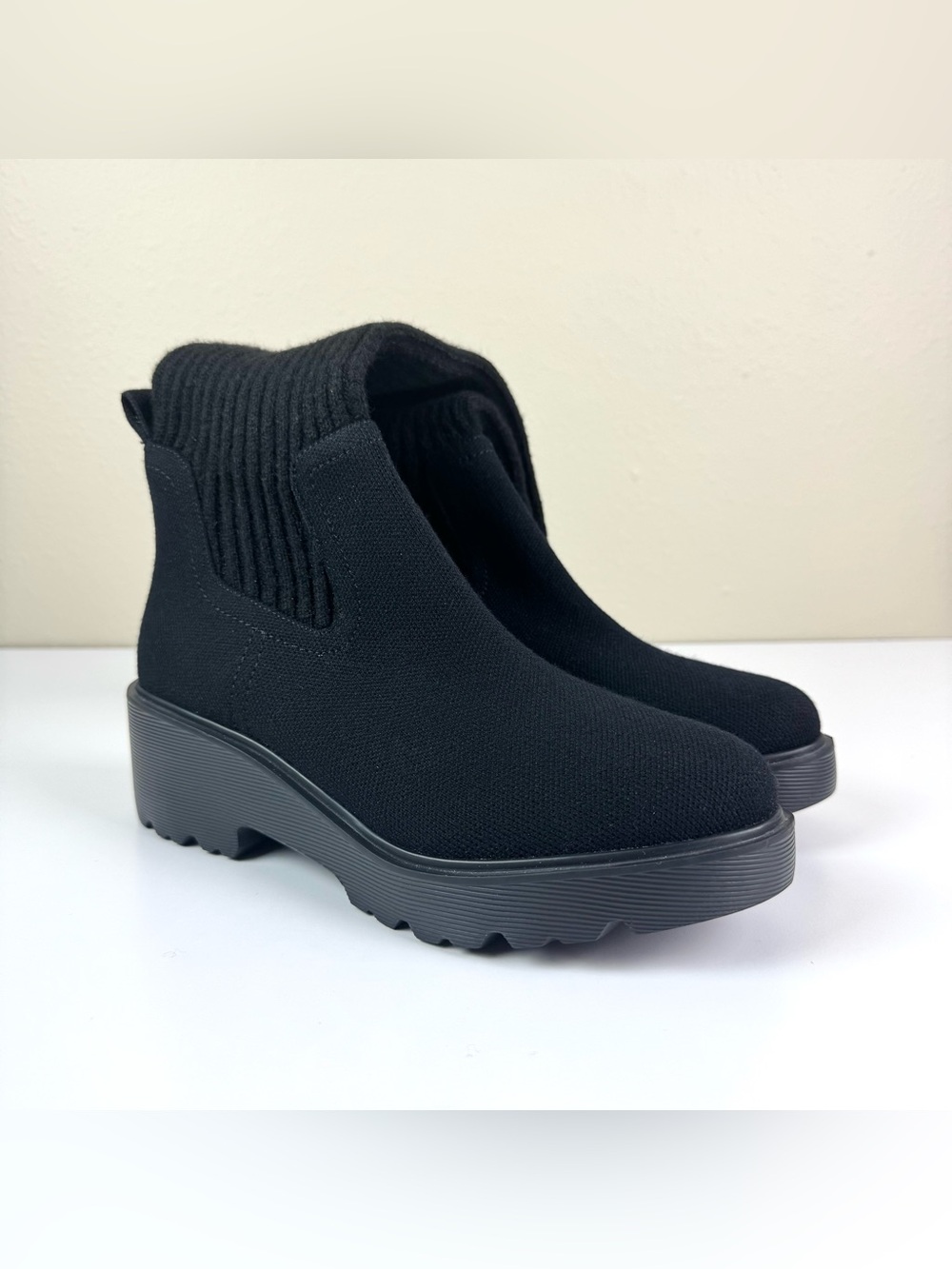 Vivaia Eduarda Round Toe Knee High Wool Wedge Platform Boots Black Size US 9 - Picture 4 of 11